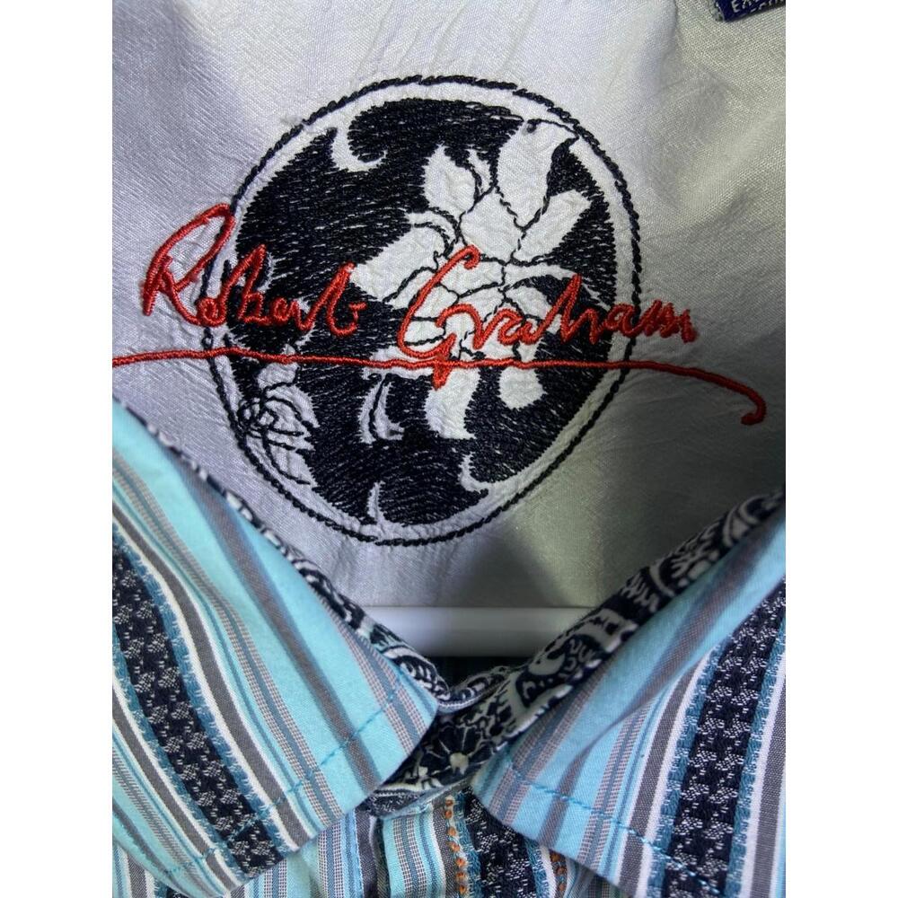 Robert Graham Mens Button Up Shirt Multicolor Stripe Flip Cuff  100% Cotton XL - Picture 3 of 13